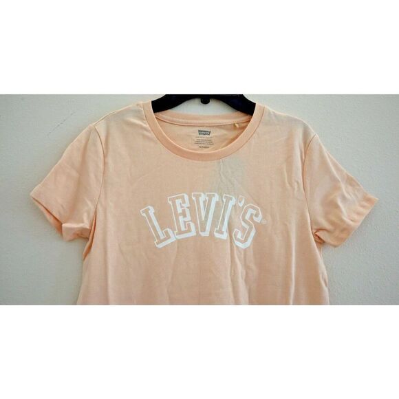 Levi's A27320058 Womens XS Peach/White Logo Print Crew Neck Short Sleeve T-Shirt - Picture 2 of 4